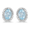 14k White Gold Oval Aquamarine And Diamond Earrings