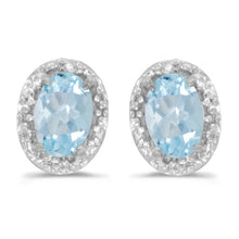 14k White Gold Oval Aquamarine And Diamond Earrings