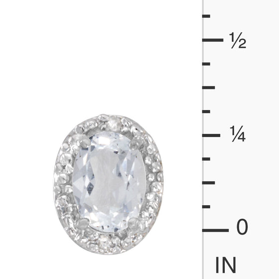 14k White Gold Oval White Topaz And Diamond Earrings