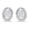 14k White Gold Oval White Topaz And Diamond Earrings
