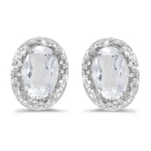  14k White Gold Oval White Topaz And Diamond Earrings