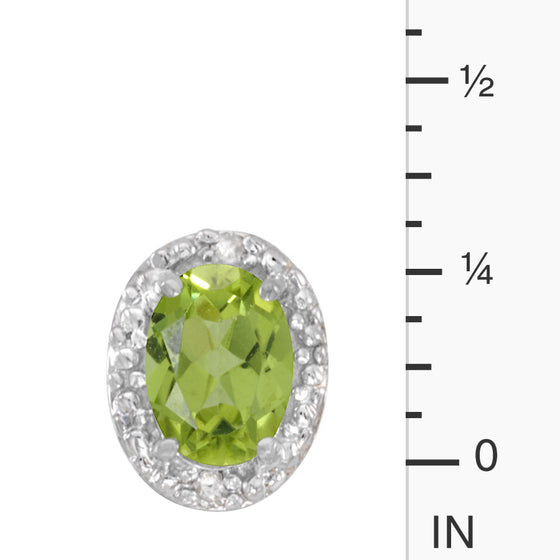 14k White Gold Oval Peridot And Diamond Earrings