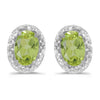 14k White Gold Oval Peridot And Diamond Earrings