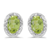  14k White Gold Oval Peridot And Diamond Earrings