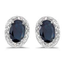  14k White Gold Oval Sapphire And Diamond Earrings