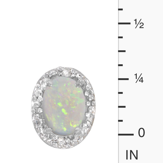 14k White Gold Oval Opal And Diamond Earrings