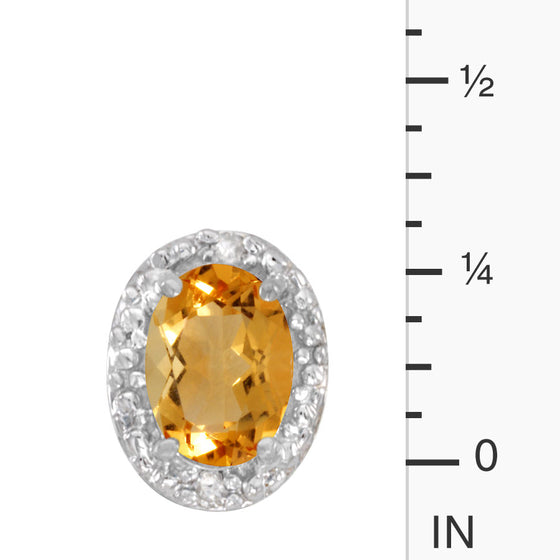 14k White Gold Oval Citrine And Diamond Earrings