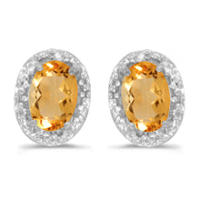  14k White Gold Oval Citrine And Diamond Earrings