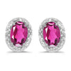 14k White Gold Oval Pink Topaz And Diamond Earrings