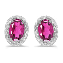  14k White Gold Oval Pink Topaz And Diamond Earrings
