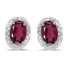14k White Gold Oval Rhodolite Garnet And Diamond Earrings