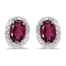  14k White Gold Oval Rhodolite Garnet And Diamond Earrings