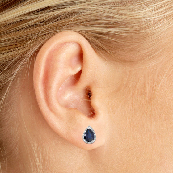 14k White Gold Pear Sapphire And Diamond Earrings
