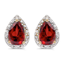  14k Yellow Gold Pear Garnet And Diamond Earrings
