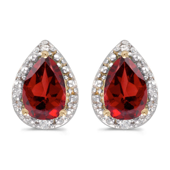 14k Yellow Gold Pear Garnet And Diamond Earrings
