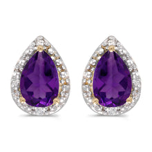  14k Yellow Gold Pear Amethyst And Diamond Earrings