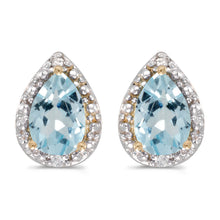  14k Yellow Gold Pear Aquamarine And Diamond Earrings