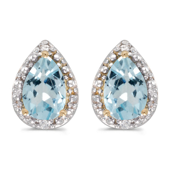 14k Yellow Gold Pear Aquamarine And Diamond Earrings