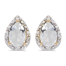  14k Yellow Gold Pear White Topaz And Diamond Earrings