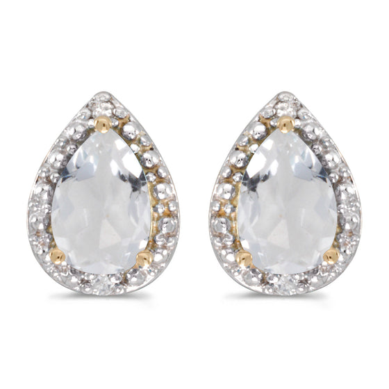 14k Yellow Gold Pear White Topaz And Diamond Earrings