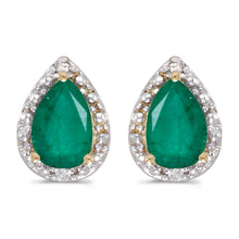  14k Yellow Gold Pear Emerald And Diamond Earrings