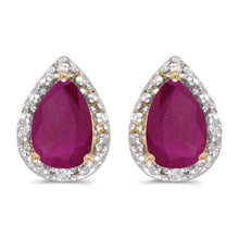  14k Yellow Gold Pear Ruby And Diamond Earrings
