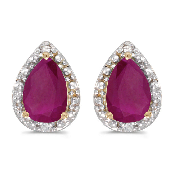 14k Yellow Gold Pear Ruby And Diamond Earrings