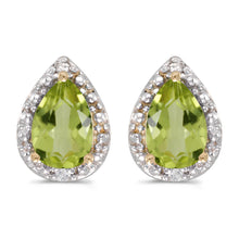  14k Yellow Gold Pear Peridot And Diamond Earrings