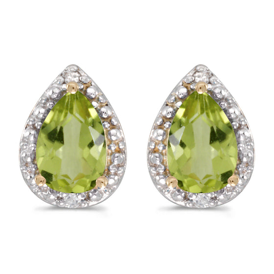 14k Yellow Gold Pear Peridot And Diamond Earrings