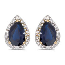  14k Yellow Gold Pear Sapphire And Diamond Earrings