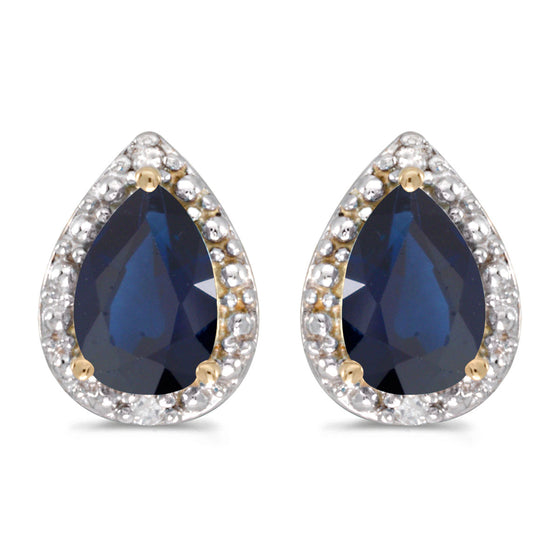 14k Yellow Gold Pear Sapphire And Diamond Earrings