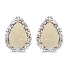  14k Yellow Gold Pear Opal And Diamond Earrings