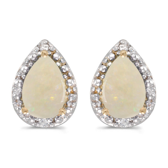 14k Yellow Gold Pear Opal And Diamond Earrings