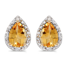 14k Yellow Gold Pear Citrine And Diamond Earrings