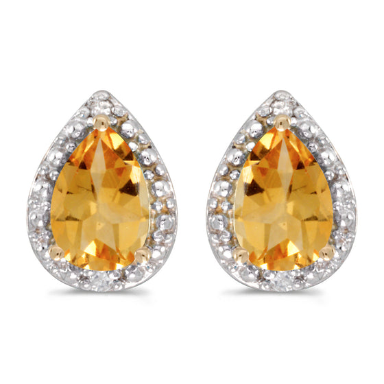14k Yellow Gold Pear Citrine And Diamond Earrings