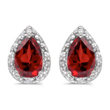  14k White Gold Pear Garnet And Diamond Earrings