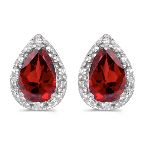 14k White Gold Pear Garnet And Diamond Earrings