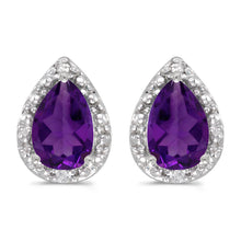  14k White Gold Pear Amethyst And Diamond Earrings