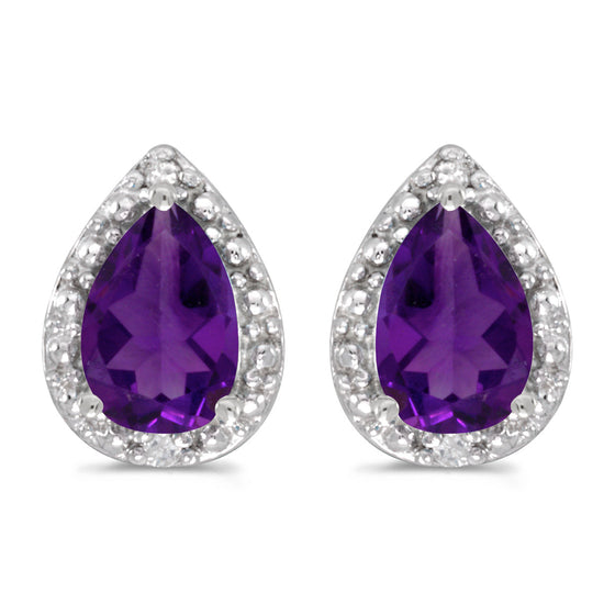 14k White Gold Pear Amethyst And Diamond Earrings