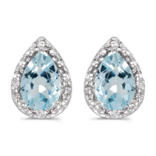  14k White Gold Pear Aquamarine And Diamond Earrings