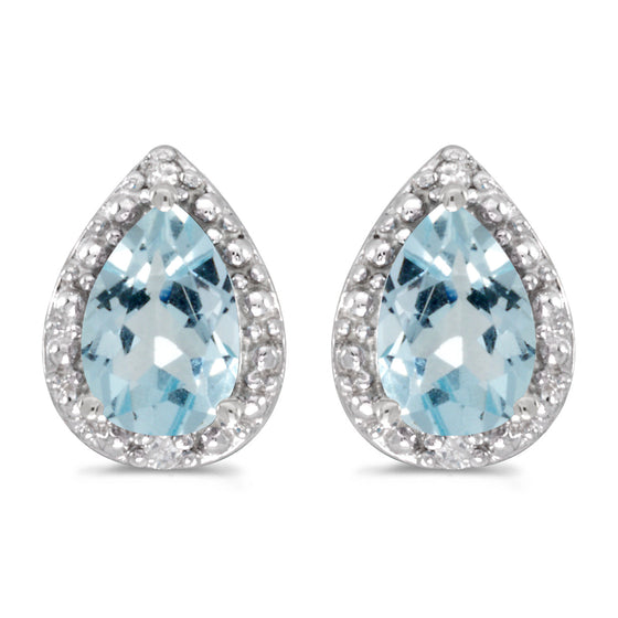 14k White Gold Pear Aquamarine And Diamond Earrings