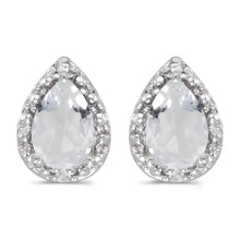  14k White Gold Pear White Topaz And Diamond Earrings