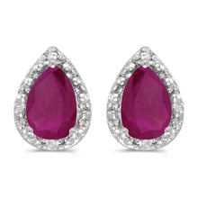  14k White Gold Pear Ruby And Diamond Earrings