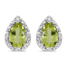  14k White Gold Pear Peridot And Diamond Earrings