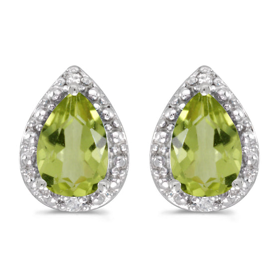 14k White Gold Pear Peridot And Diamond Earrings