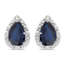  14k White Gold Pear Sapphire And Diamond Earrings