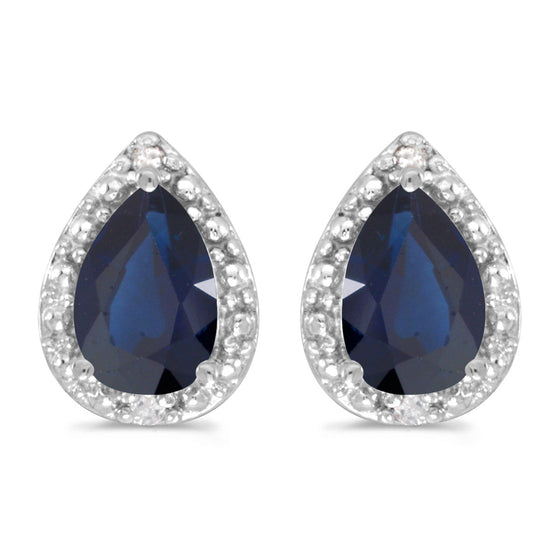 14k White Gold Pear Sapphire And Diamond Earrings