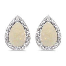  14k White Gold Pear Opal And Diamond Earrings