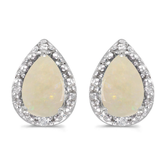 14k White Gold Pear Opal And Diamond Earrings