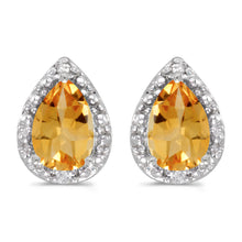  14k White Gold Pear Citrine And Diamond Earrings